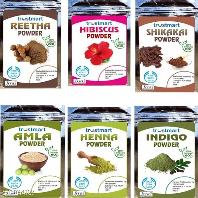 Trustmart Natural Amla, Reetha, Shikakai, Henna, Indigo & Hibiscus Hair Care Powder, 50 g, Pack of 6