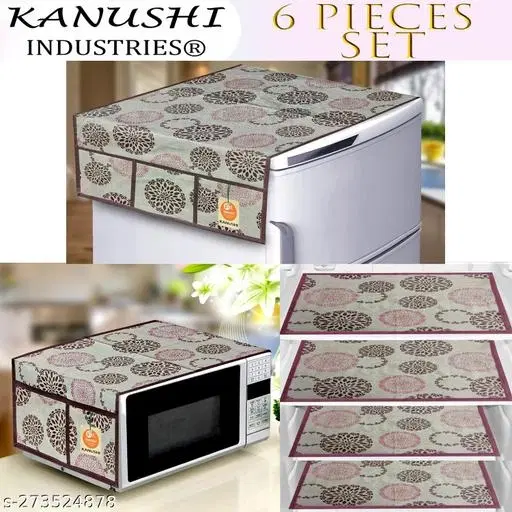 KANUSHI Industries® 1 Pc Microwave/Oven Top Cover + 1 Pc Fridge/Refrigerator Top Cover + 4 Fridge Mate (Micro+FRI-NW-NEW-10+4-MATS)