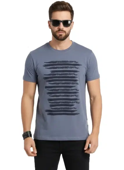 Polyester Printed T-Shirt for Men, Grey (S)