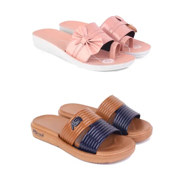 Combo of Sliders & Flats for Women, Set of 2 (Multicolor, 6)