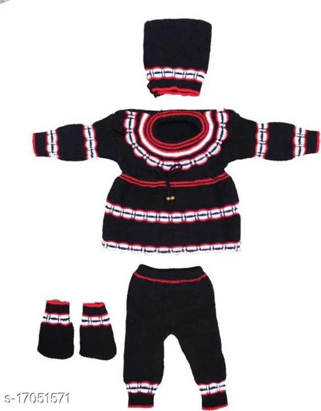 Woolen Clothing Set for Boys (0-3 Months, Black)