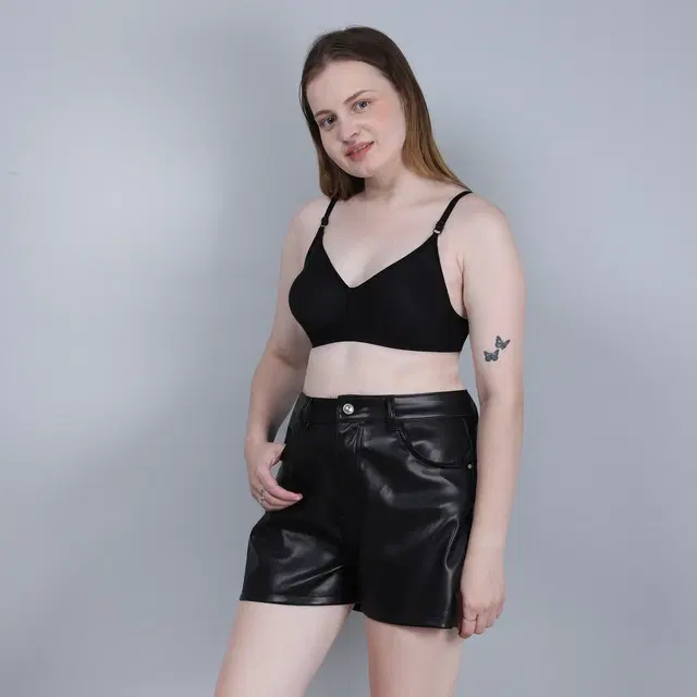 Cotton Non-Padded Bra for Women, Black (32B)