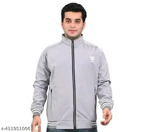 Polyester Solid Jacket for Men (Grey, L)