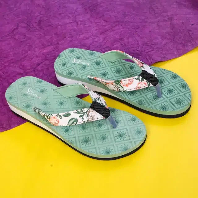Flip Flops for Women (Green, 5)