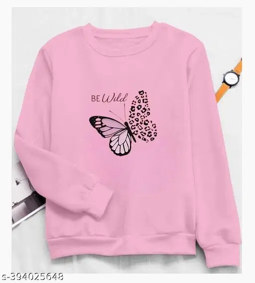 Cotton Printed Sweatshirt for Women (Pink, S)