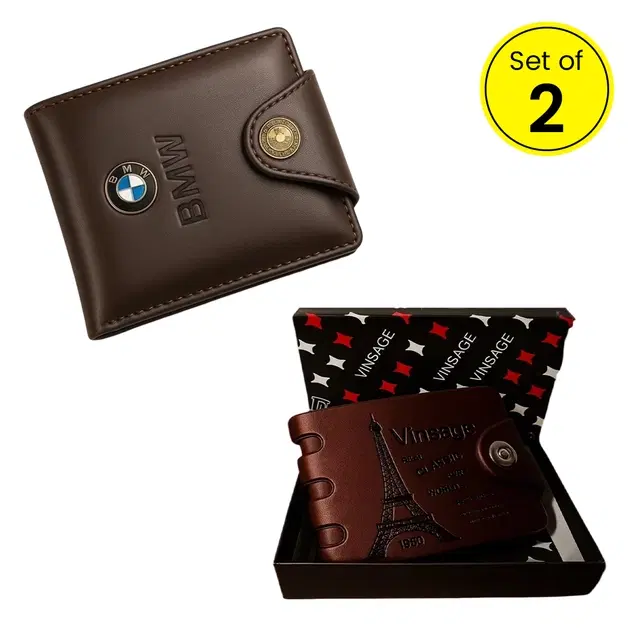 Leather Wallet for Men, Pack of 2, Brown (Dark Brown)