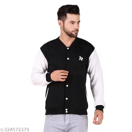 Fleece Solid Jackets for Men (Black, M)