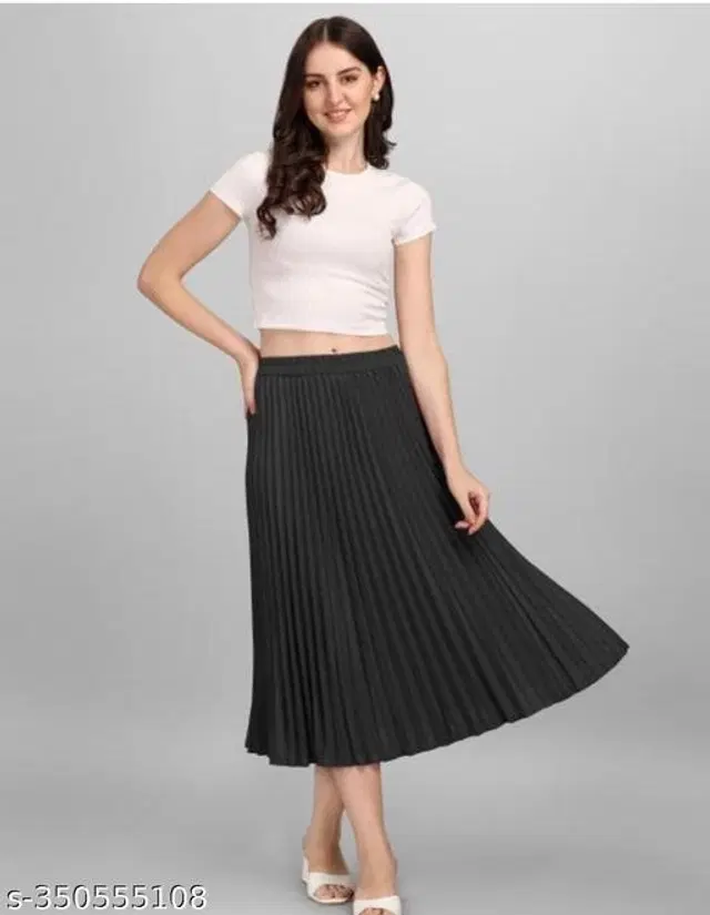 Crepe Skirts for Women (Black, 32)