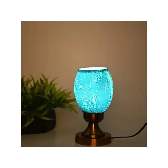 Glass Globe Table Lamp With Brass Base (Turquoise Blue)