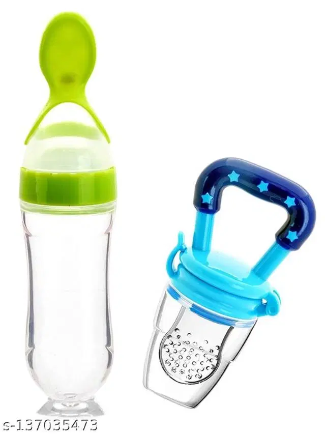 Silicone Food Feeder Bottle, 90 ml with Fruit Feeder for Baby, Multicolor, Set of 2