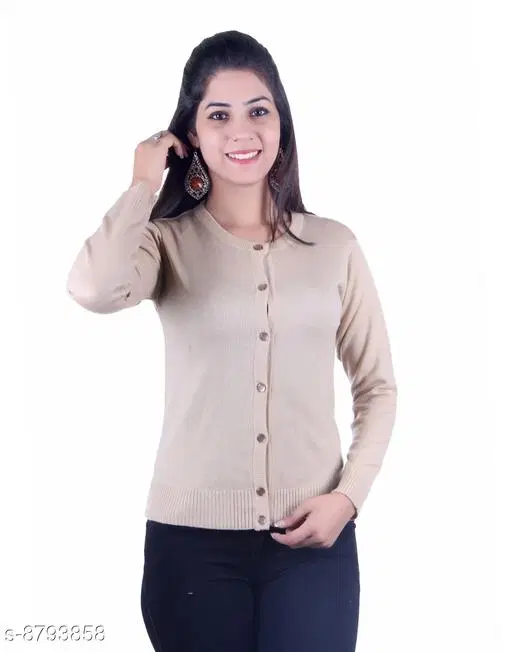Acrylic Solid Sweater for Women (Beige, M)