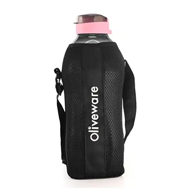 Airtight Plastic Water Bottle with Lid, Black & Pink, 2000 ml
