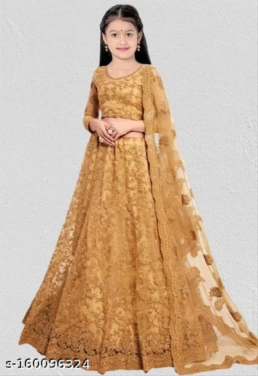 Embroidered Lehenga Choli for Women (Yellow, 9-10 Years)