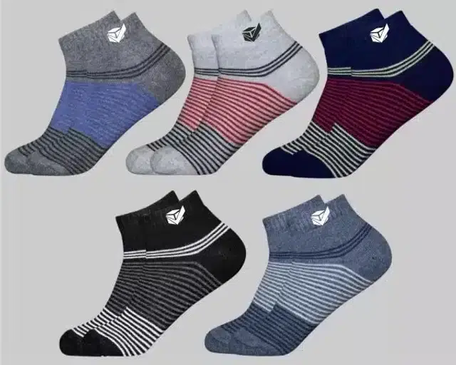 Cotton Ankle Socks for Unisex, Set of 5 (Multicolor, Free Size)