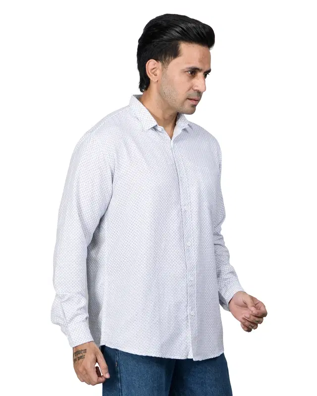 Poly Cotton Full Sleeves Printed Shirt for Men, White (XL)
