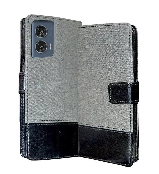 Artificial Leather Mobile Flip Cover for Motorola Moto G85 5G, Grey