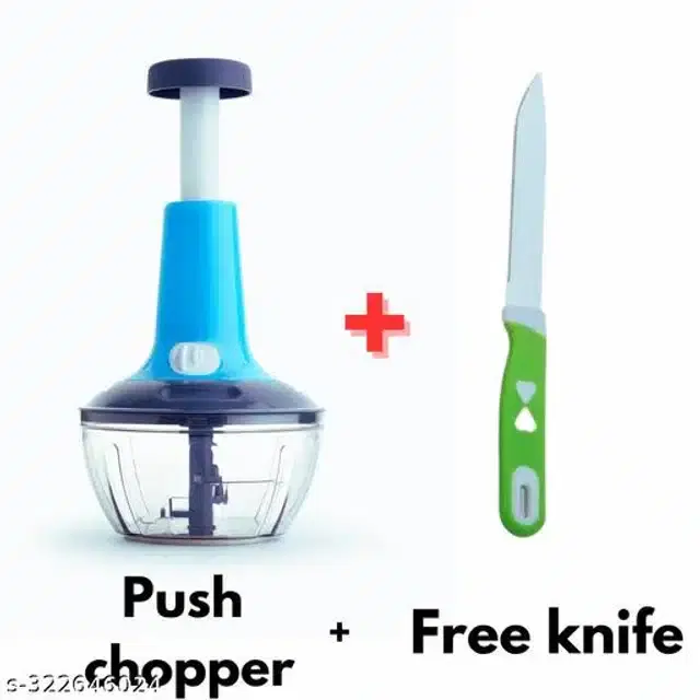 Plastic Manual Vegetables Chopper, 650 ml with Kitchen Knife, Multicolor, Set of 2