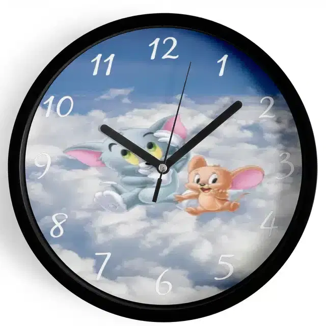 Analog Tom & Jerry Wall Clock for Home, Black, 7 Inches