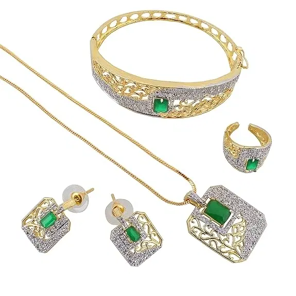 Gold-plated Silver, Green Jewel Set