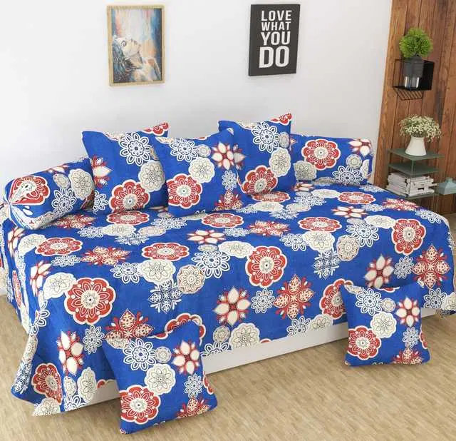 Homefab Microfiber Diwan Set, Blue, 60X88 In, HF-139