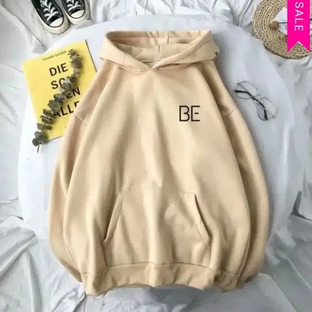 Fleece Self-Design Hoodies for Women (Beige, M)