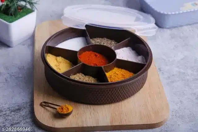 7 in 1 Airtight Round Masala Box, Brown