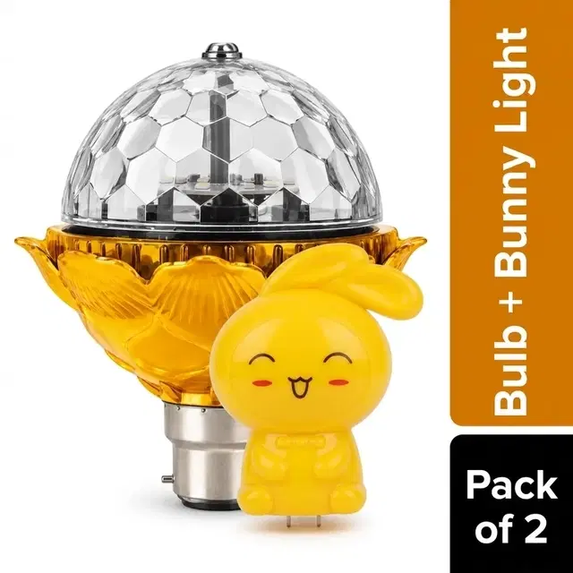 Red Temple Bulb + Bunny Toy Plug In Led Night (Combo Pack of 2)