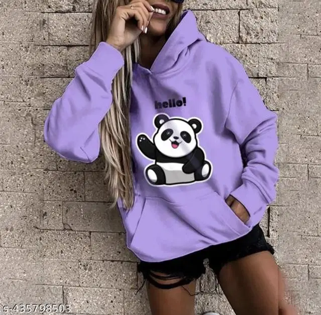 Fleece Printed Hoodie for Women (Lavender, S)