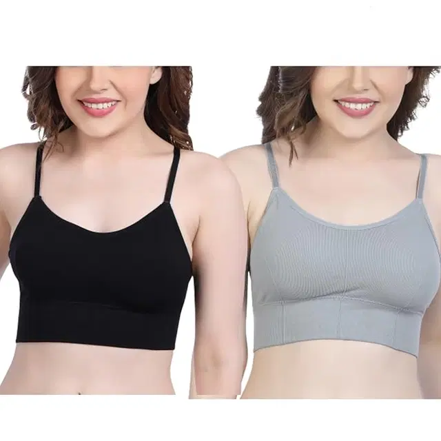 Cotton Blend Padded Camisole Bra for Women, Pack of 2 (Multicolor, Free Size)