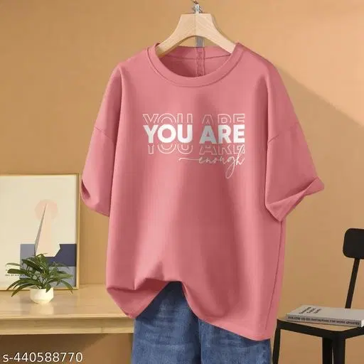 Cotton Blend Printed T-shirt for Women, Pink (XXS)