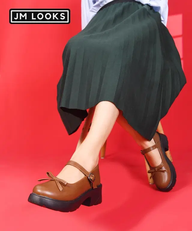 JM Looks Stylish Heels for Women (Tan, 3)