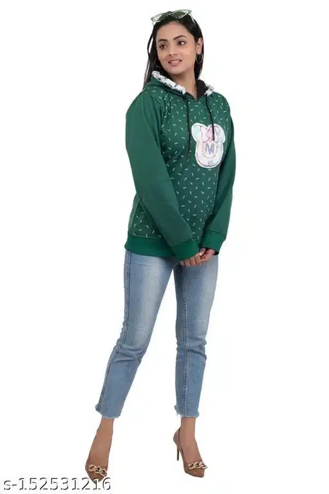 Cotton Blend Sweatshirt for Women (Green, S)