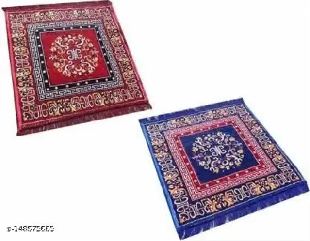 Velvet Pooja Mats for Home, Multicolor, Pack of 2