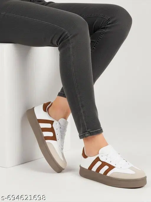 Solid Synthetic Slip-on Sneakers for Women (Cream, IND-5)