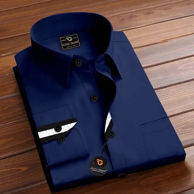 Full Sleeves Shirt for Men (Navy Blue, M)