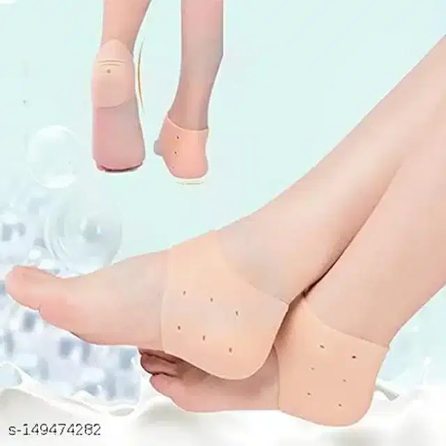 Silicone Foot Care Ankle Support Cushion Pad Socks, Beige, Set of 1