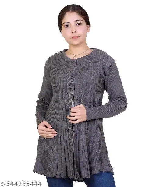 Acrylic Solid Sweater for Women (Grey, L)
