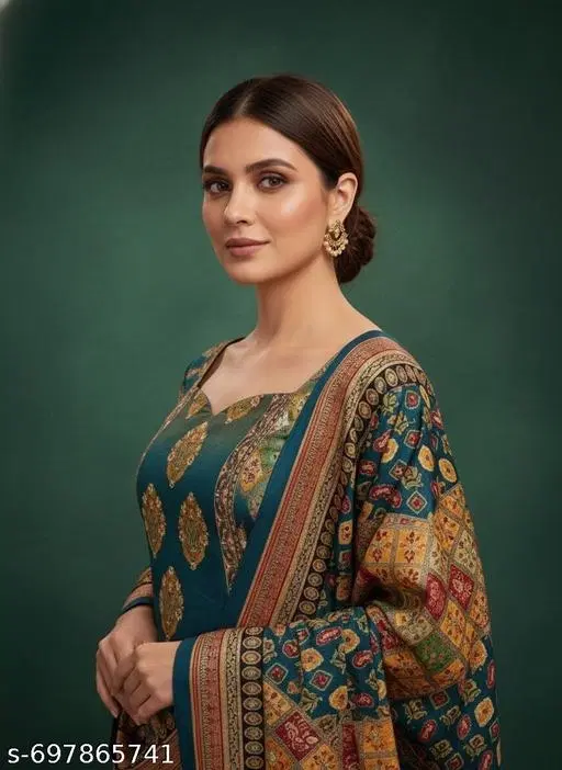 Bandhani Printed Jaipuri Designs Embroidered Top Bottom Duppata for Women (Blue, Un Stitched)