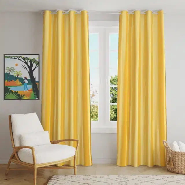 Polyester Solid Door & Window Curtains, Pack of 2, Yellow, 5 feet