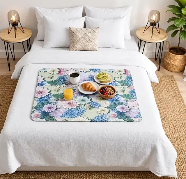 Waterproof Bed Server/Food Mat Blue Floral