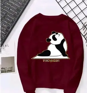 Round Neck Printed Sweatshirt for Women (Maroon, S)