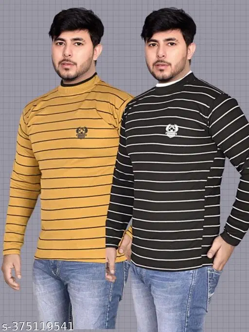 Woolen Striped Sweater for Men, Pack of 2 (Mustard & Black, M)