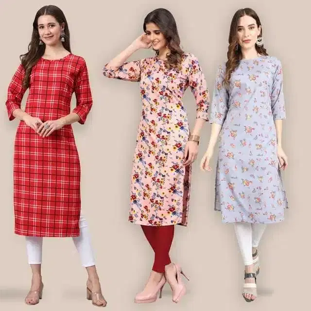 Women Crepe Printed Kurta, Pack Of 3 (Multicolor, XL) (SD-240)