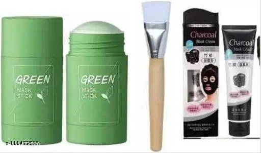 Best Skin care combo of Green stick mask with face pack brush and charcoal mask (3 item)