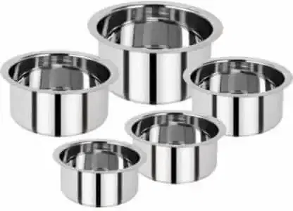 Classic Essentials Stainless Steel Induction Bottom Tope set of 5, 1 L, 1.5 L, 2 L, 2.5 L, 3 L capacity 15 cm, 17 cm, 19 cm, 21 cm, 25 cm diameter, Tope-05