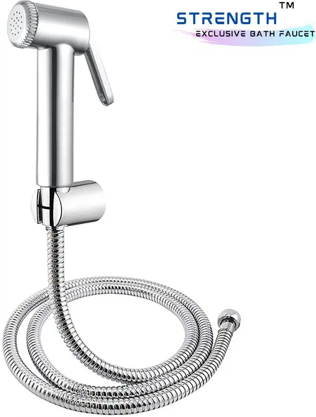 Health Faucet Head with Hose Pipe & Wall Hook, Silver, Set of 1