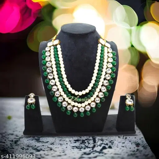 Stylish Kundan & Alloy Women’S Jewellery Sets, Green