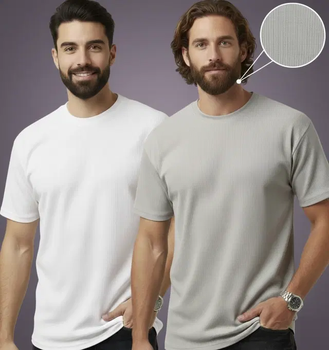 Polyester Round Neck T-shirt for Men, Multicolour, Pack of 2 (L)