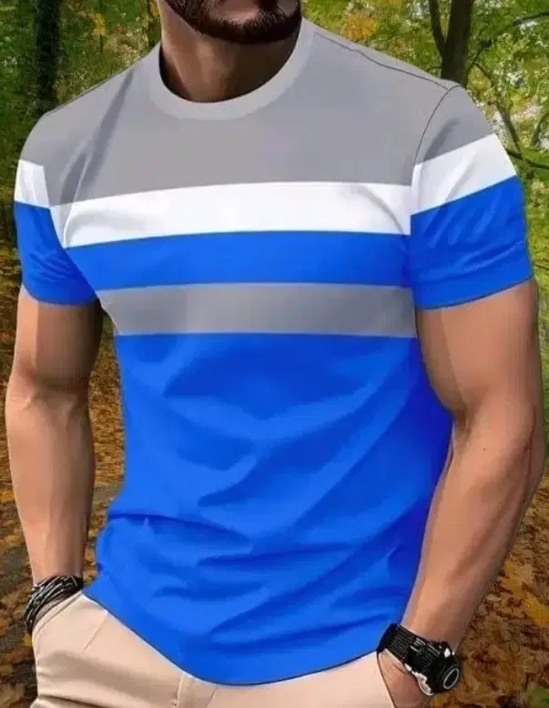 Casual Summer Sportswear Polycotton T-Shirts for Men ,Blue & Grey (XL)