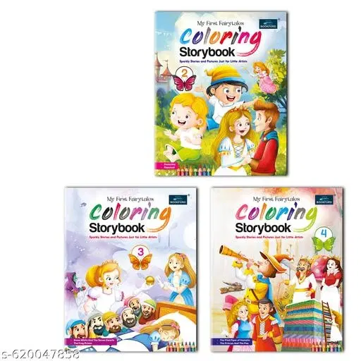 Fairytales Coloring Storybooks Set of 3 Parts 2 3 4 for Kids Story Plus Coloring Book Combo Birthday Gift Holiday Activities Brain Development Fun Learning Perfect for Homeschooling Nursery Kindergarten